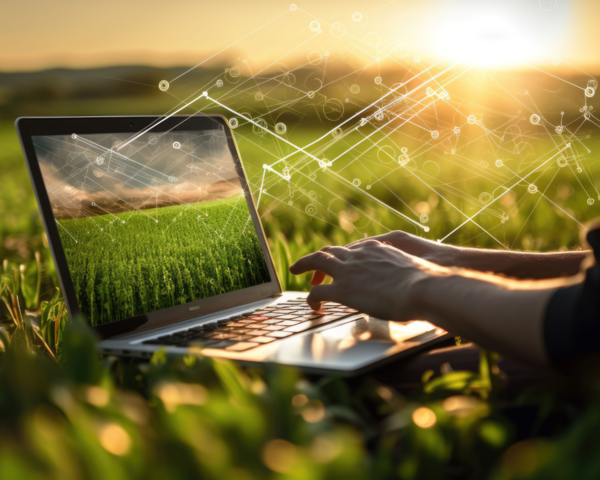 Laptop liegt im Rasen