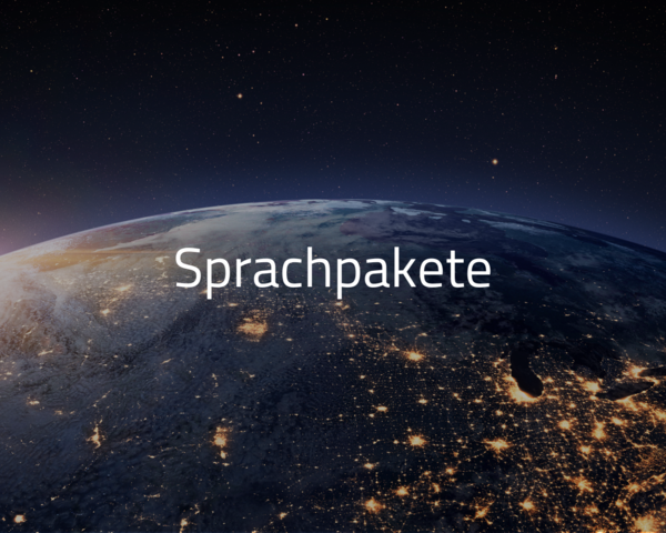 Erde aus dem All gesehen im Hintergrund mit dem Schriftzug "Sprachpakete"